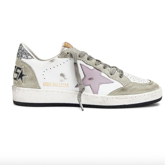 Golden Goose Ballstar Sneaker w/ lilac star and glitter heel tab - Picture 1 of 7
